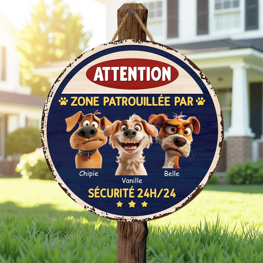 5160QFR2 plaque en bois personnalisee a suspendre zone patrouillee avec chien 5160qkgmc
