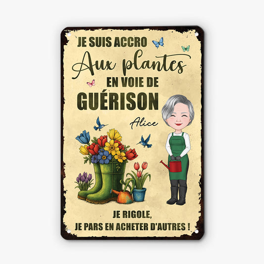 5176EFR2 plaque en metal personnalisee pour femme accro aux plantes 5176e6kta