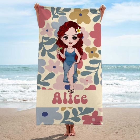 5187BFR2 serviette de plage personnalise femme charmante version florale 5187bkgaa