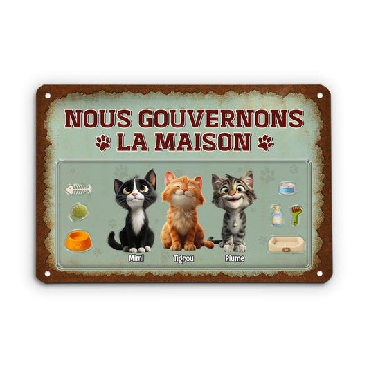 5199EFR1 plaque en metal personnalisee avec chat nous gouvernons la maison design cartoon 5199e8yad
