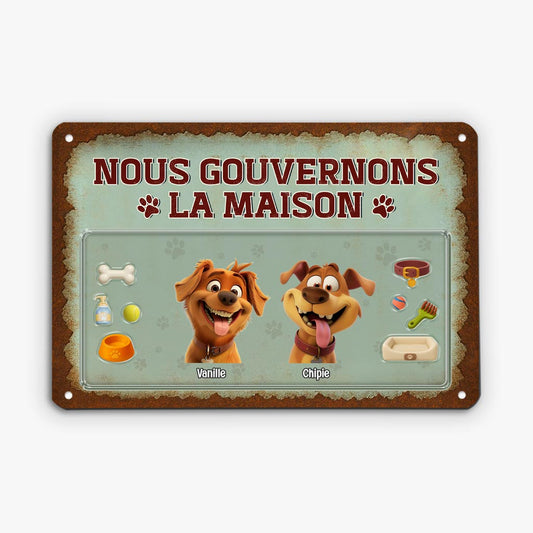 5199EFR1 plaque en metal personnalisee avec chien nous gouvernons la maison design cartoon 5199e8yac