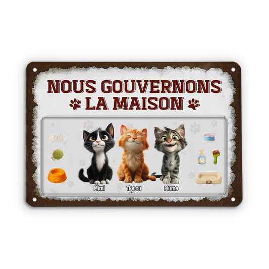 5199EFR2 plaque en metal personnalisee avec chat nous gouvernons la maison design cartoon 5199e8yad
