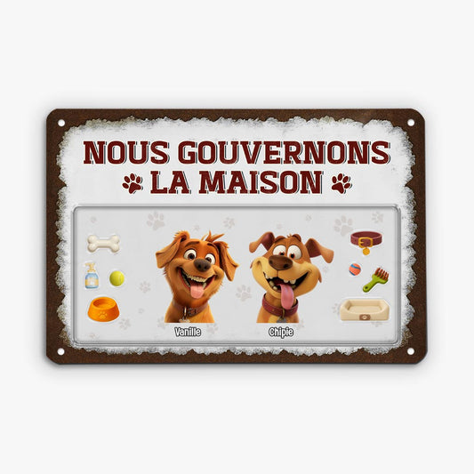 5199EFR2 plaque en metal personnalisee avec chien nous gouvernons la maison design cartoon 5199e8yac