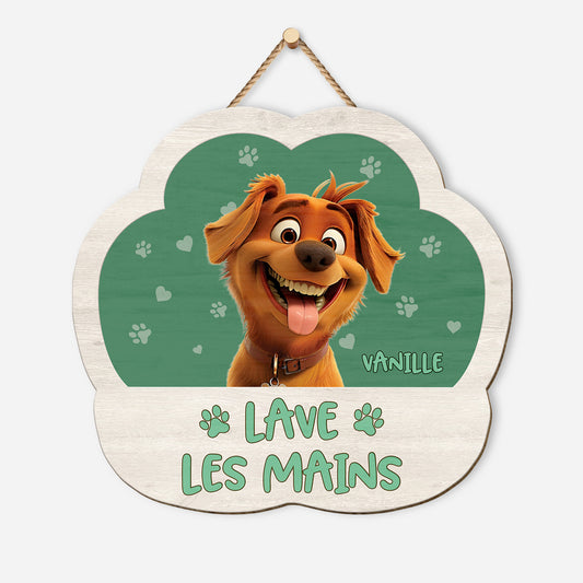 5214QFR1 plaque en bois personnalisee a suspendre avec chien lave tes pattes 5214qk6nc