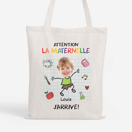 5218BFR1 tote bag enfant attention jarrive personnalise avec visage 5218b3ltk