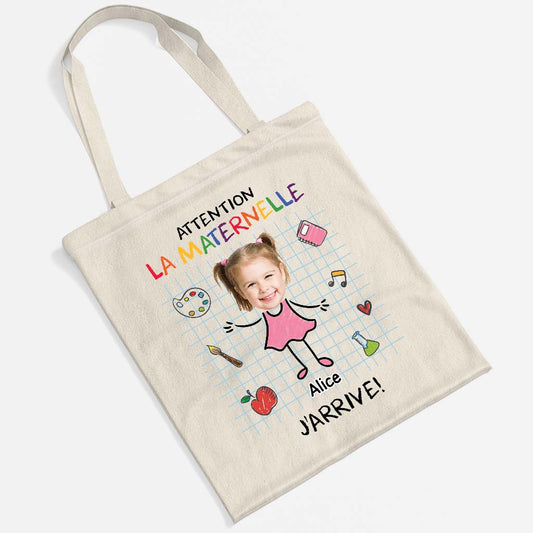 5218BFR2 tote bag enfant attention jarrive personnalise avec visage 5218b3ltk