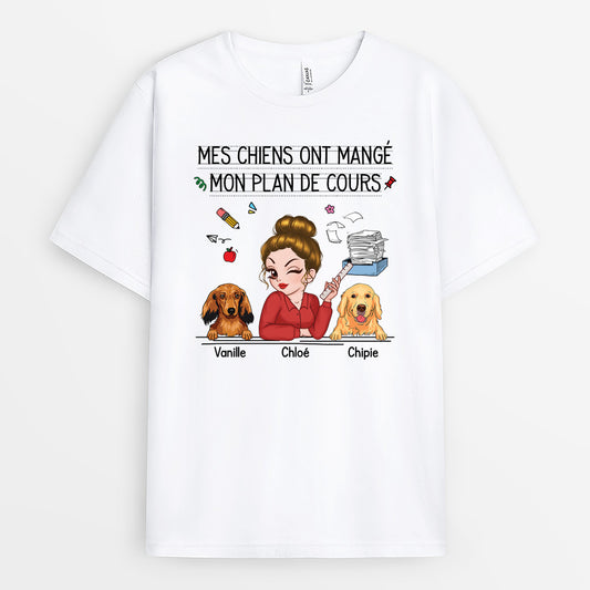 5223AFR1 t shirt personnalise maitresse mon chien a mange mon plan de cours 5223atgat