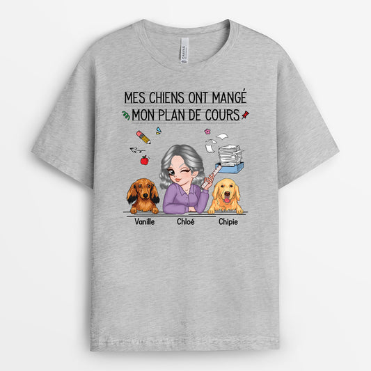 5223AFR2 t shirt personnalise maitresse mon chien a mange mon plan de cours 5223atgat