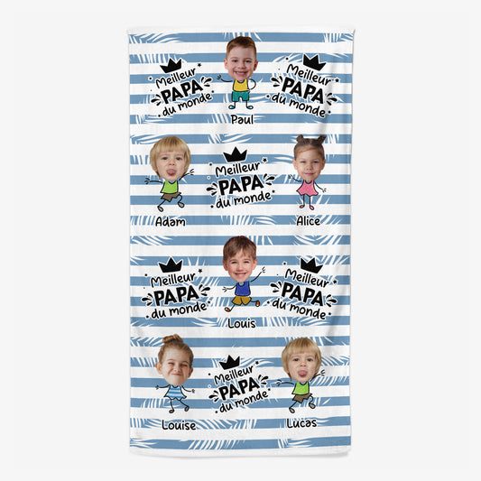 5228BFR1 serviette de plage personnalisee meilleur papa dessin crayon avec visages 5228b8mnb