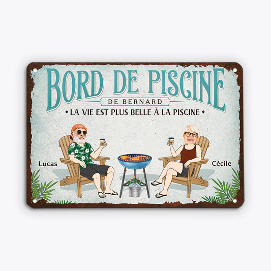 5243EFR2 plaque en metal personnalisee pour couple a la piscine 5243e6mza