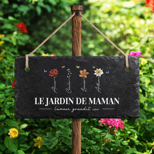 5249AFR2 ardoise de jardin decorative personnalisee_ le jardin de maman et mamie 5249aetpta