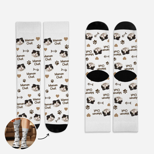5300JFR1 chaussettes personnalisees avec tete de chat maman chat 5300jtqnd