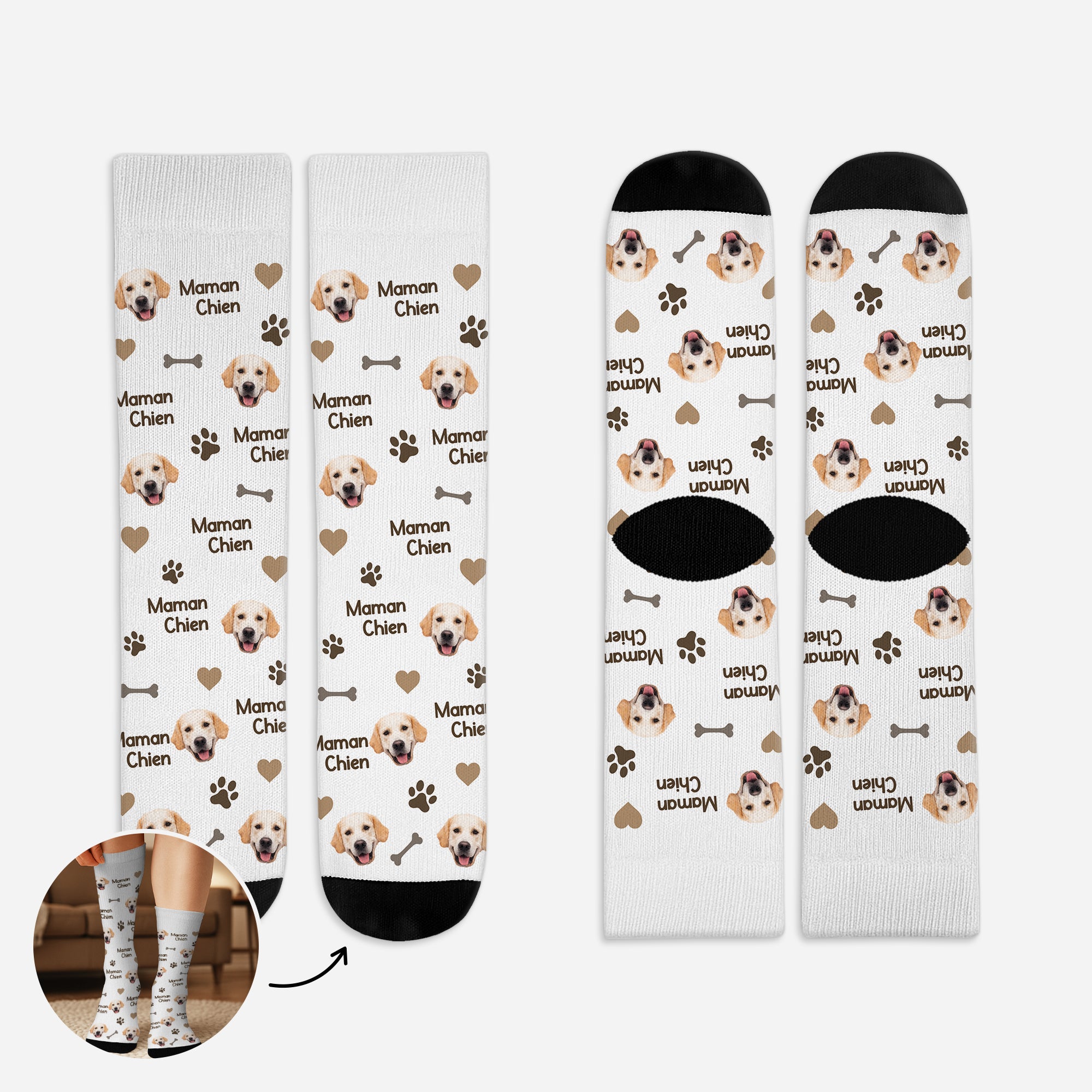 5300JFR1 chaussettes personnalisees avec tete de chien maman chien 5300jtqnc_17aadb20 eb0c 4747 a696 2574e2c4a892