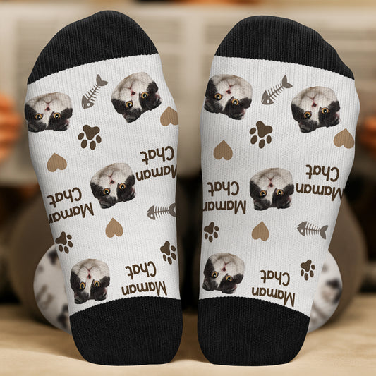 5300JFR2 chaussettes personnalisees avec tete de chat maman chat 5300jtqnd