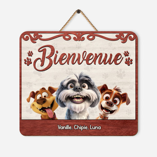 5321QFR1 plaque en bois personnalisee bienvenue version chien malin 5321q3ync