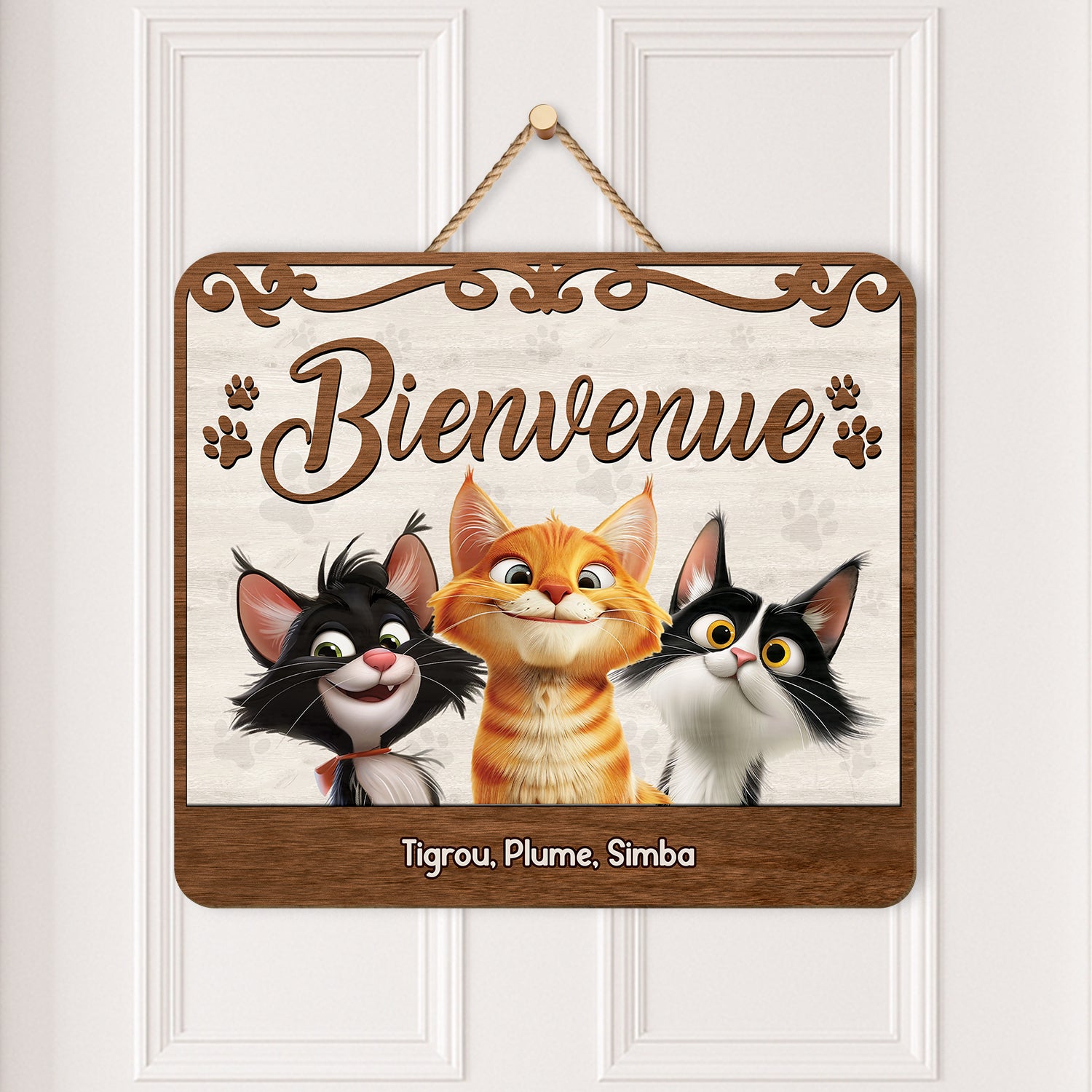 5321QFR2 plaque en bois personnalisee bienvenue version chien malin 5321q3ync