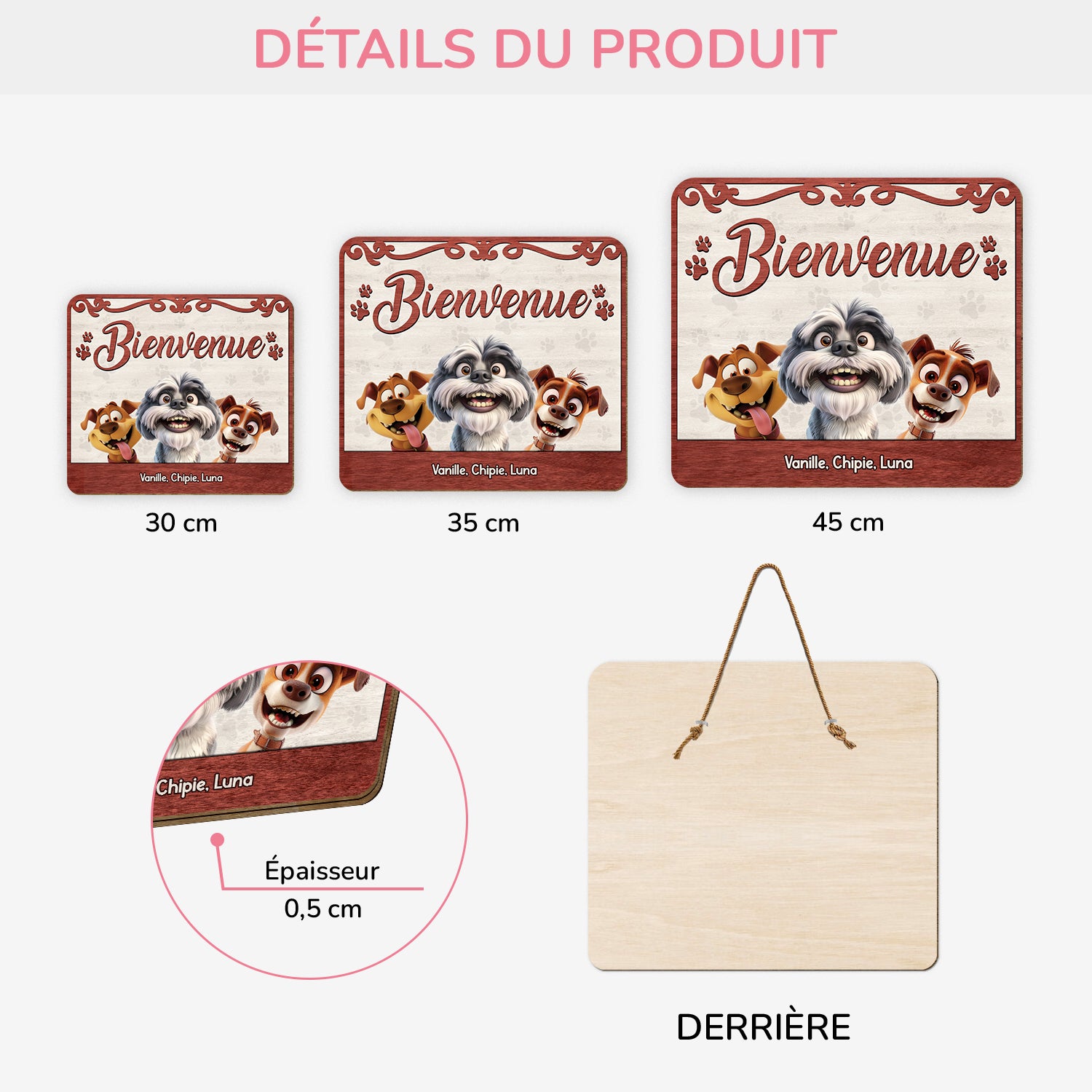 5321QFR3 plaque en bois personnalisee bienvenue version chien malin 5321q3ync