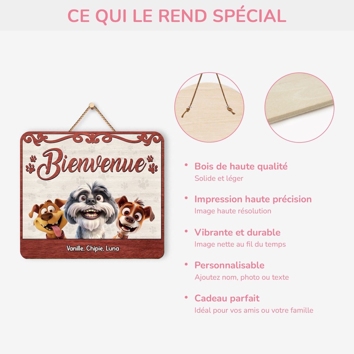 5321QFR4 plaque en bois personnalisee bienvenue version chien malin 5321q3ync