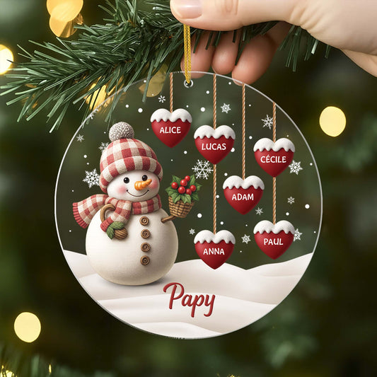 5349OFR2 orement noel en acrylique personnalise mamie bonhomme de neige avec coeurs rouges 5349o8lna