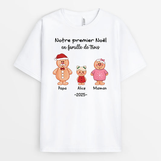 5354AFR1 t shirt personnalise notre premier noel en famille de trois 5354attzi