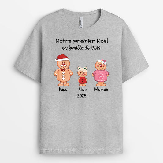 5354AFR2 t shirt personnalise notre premier noel en famille de trois 5354attzi