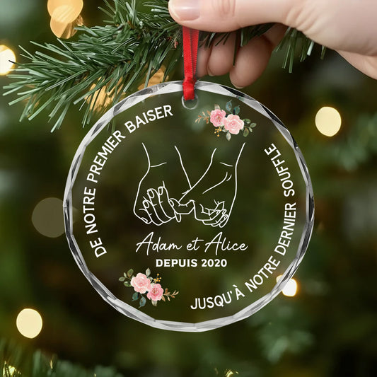 5359OFR2 ornement en verre personnalise pour couple de notre premier baiser 5359o8htg