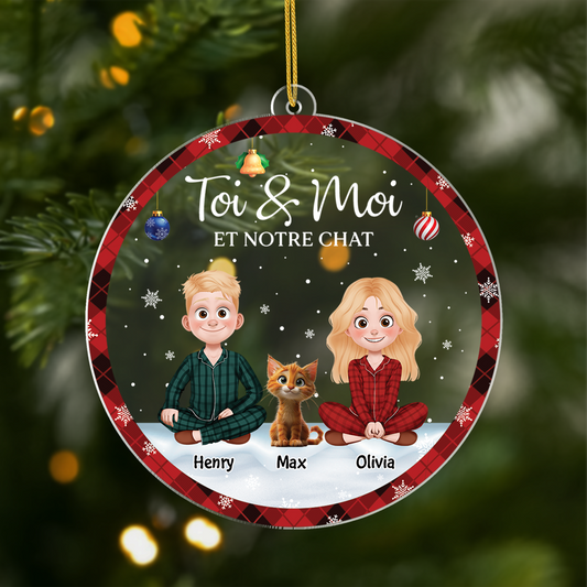 5360OFR1 ornement noel en acrylique personnalise couple toi moi et notre chat 5360okz0d