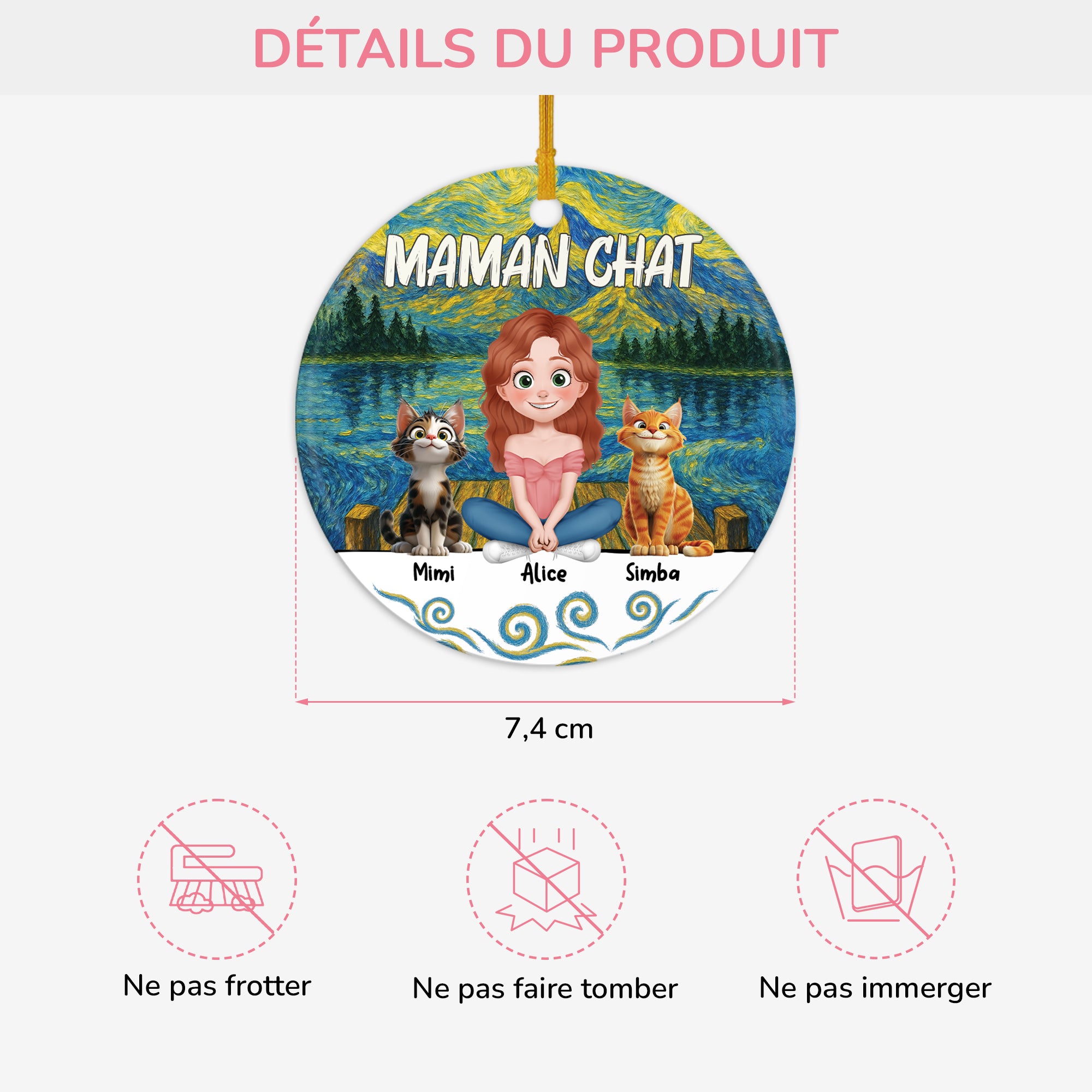 5361OFR3 ornement ceramique personnalise maman chat design cartoon 5361o3und