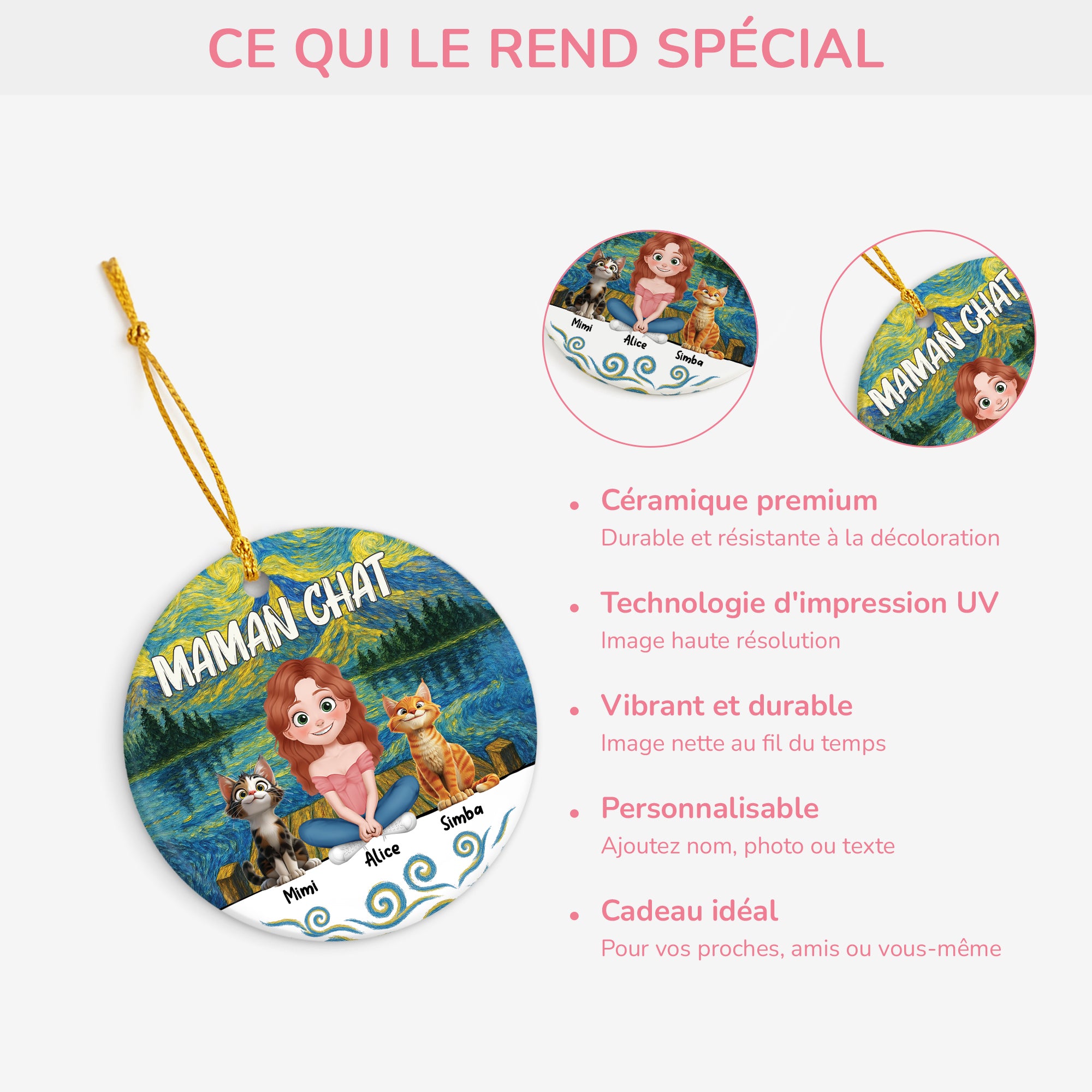 5361OFR4 ornement ceramique personnalise maman chat design cartoon 5361o3und