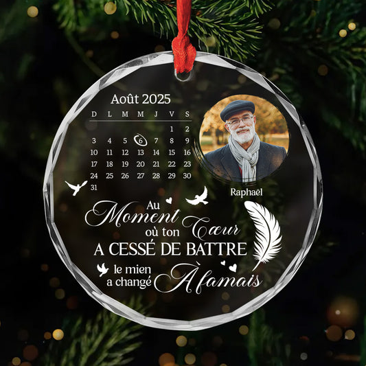 5365OFR1 ornement en verre commemoratif personnalise photo au moment ou ton coeur a cesse de battre 5365o6lqb