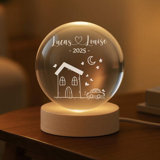 5375LFR2 veilleuse boule de cristal 3d personnalisee couple notre maison 5375l3tng