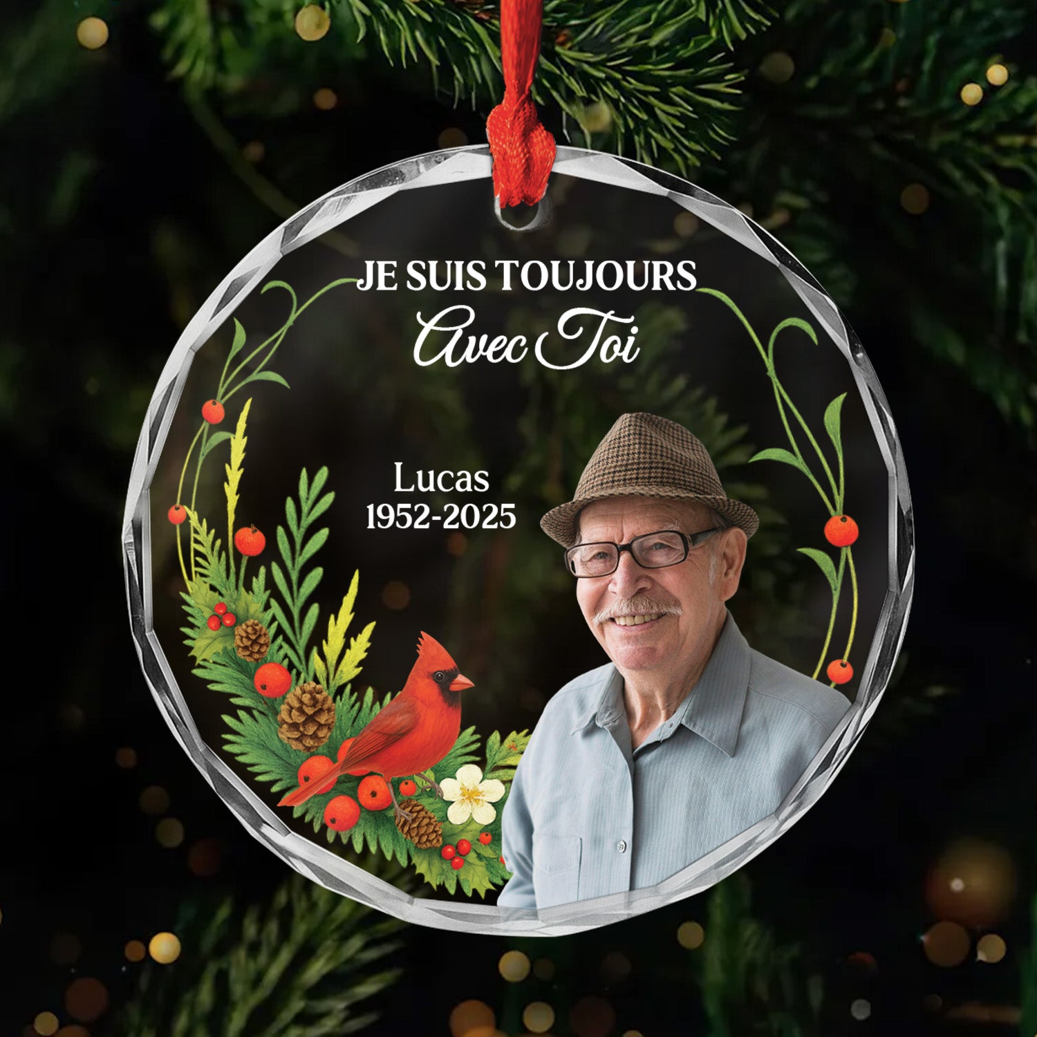 5380OFR1 ornement ceramique commemoratif personnalise pour perte de papa je suis toujours avec toi cardinaux oiseaux 5380o8nmb