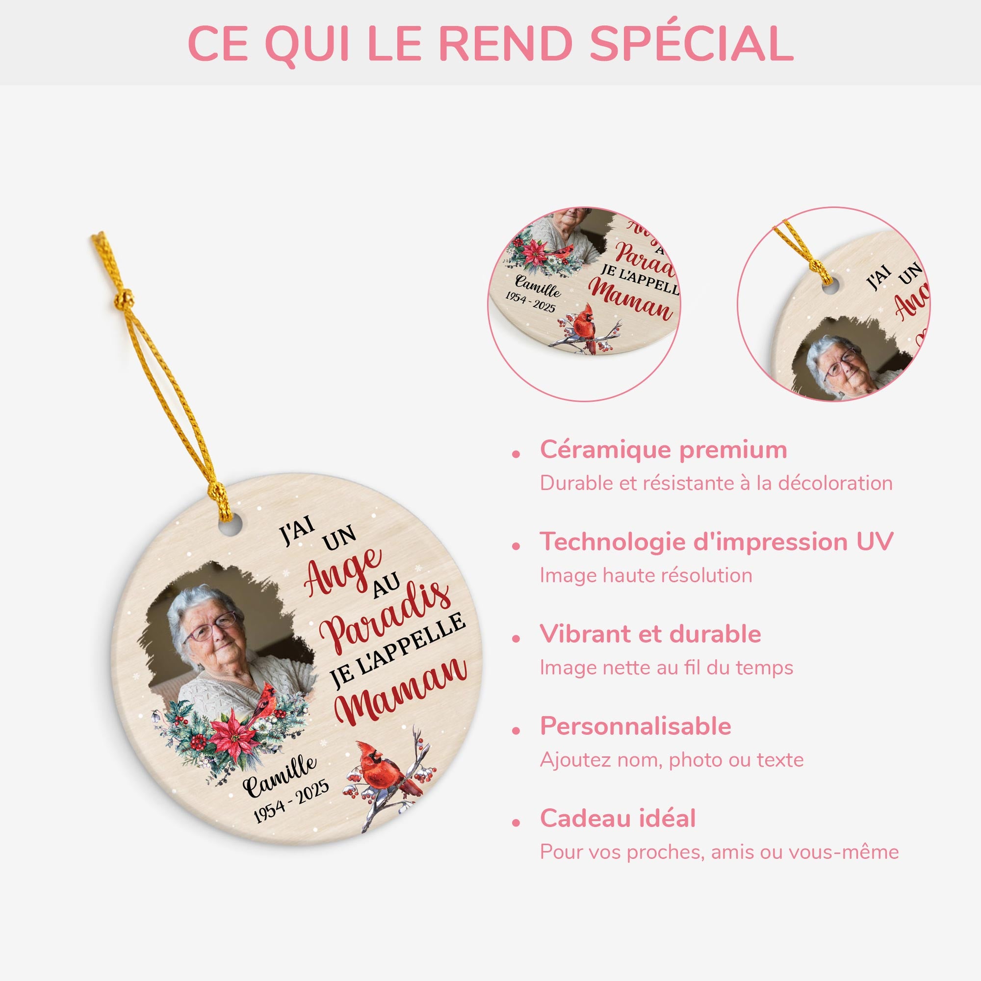 5386OFR4 ornement ceramique commemoratif personnalise jai un ange au paradis je lappelle maman 5386o6taa