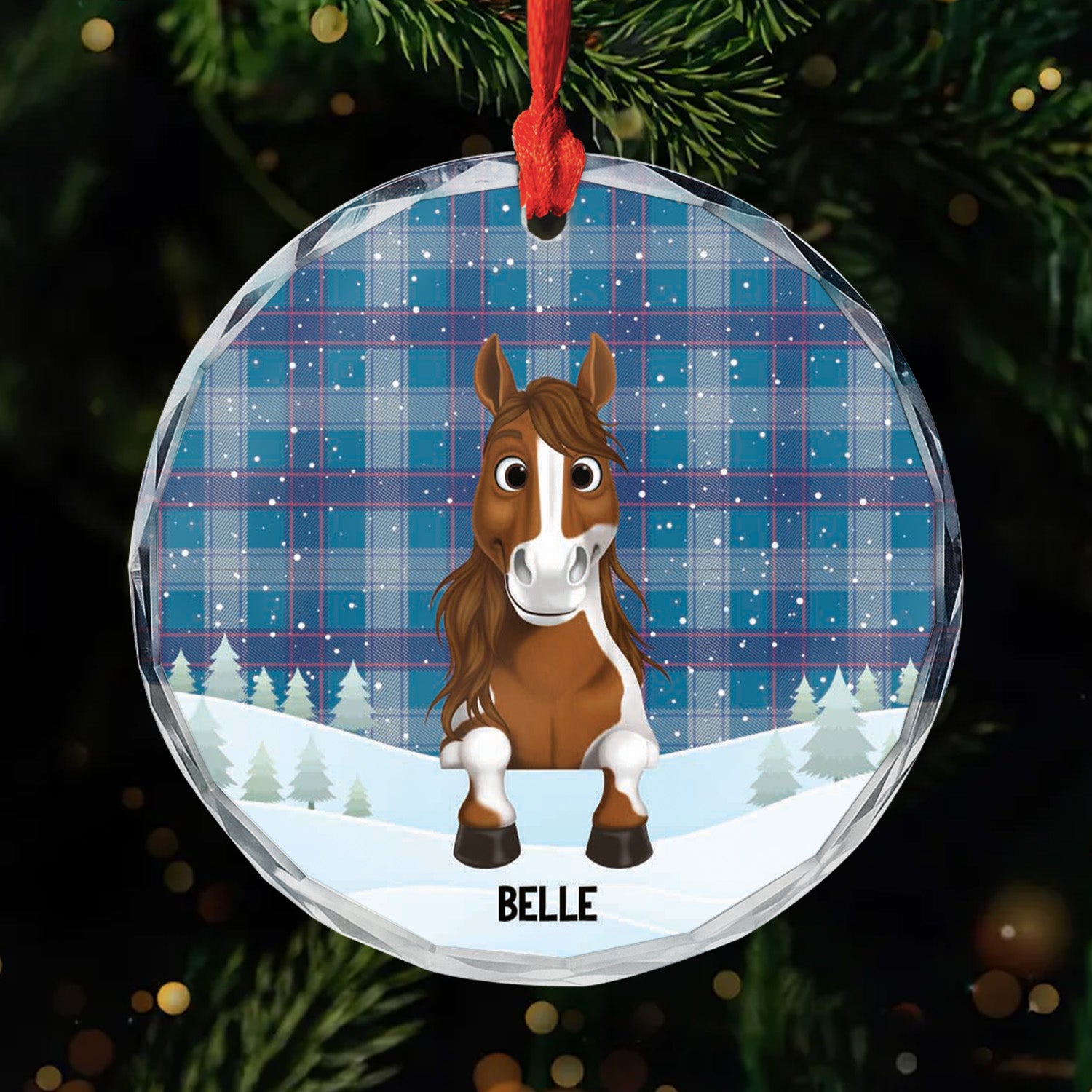 5387OFR1 ornement en verre noel carreaux personnalise cheval 5387o6vau
