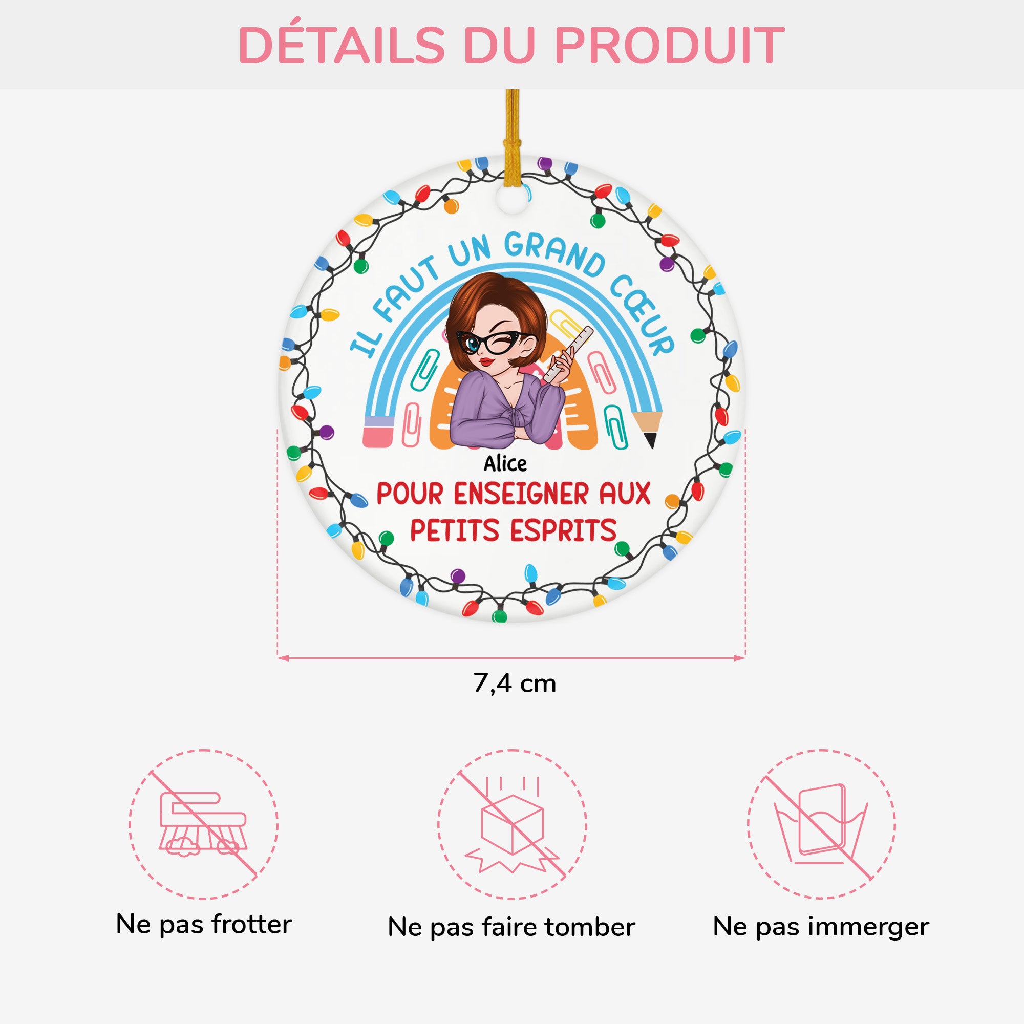 5405OFR3 ornement ceramique personnalise pour femme il faut un grand coeur pour enseigner aux petits esprits 5405okumt