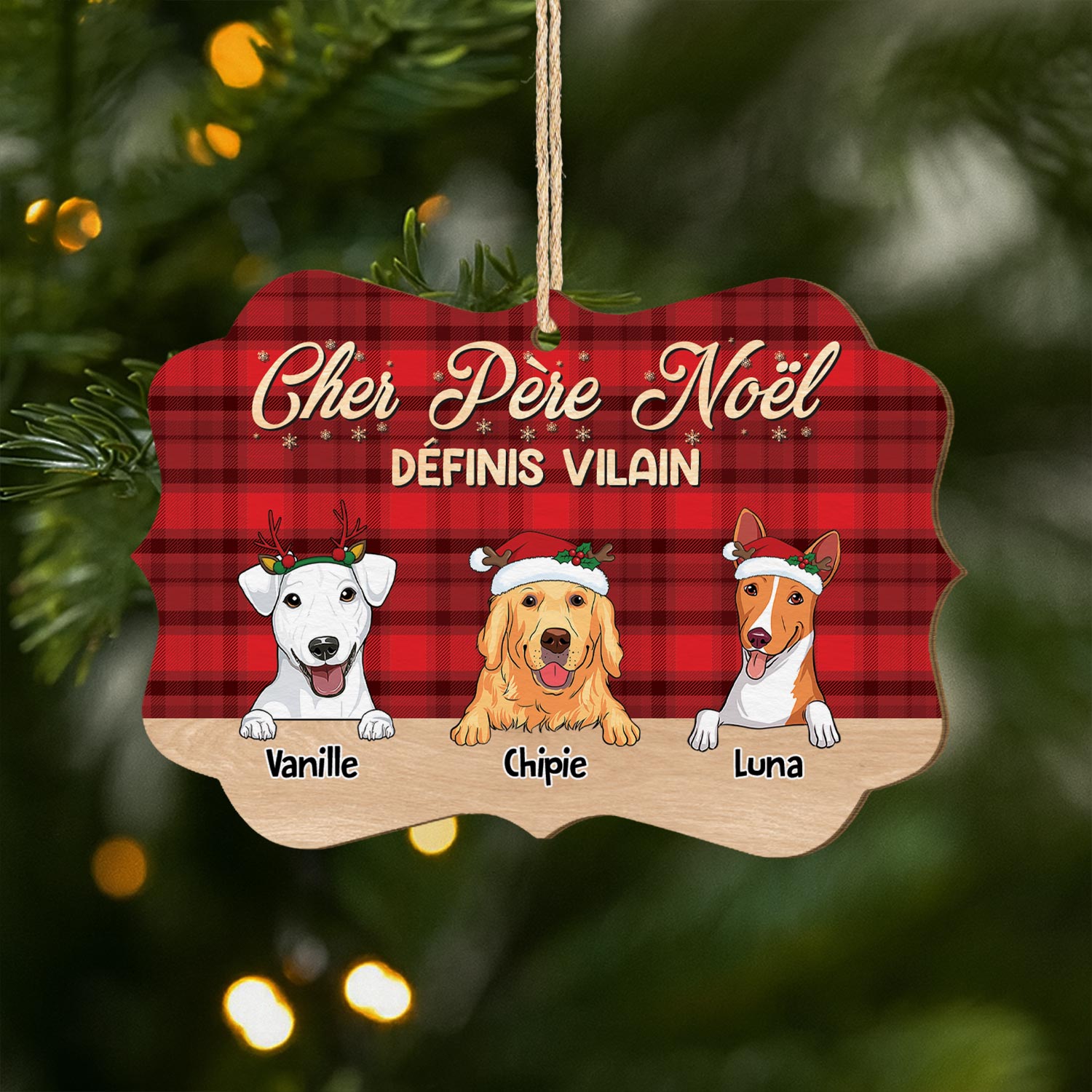 5434OFR1 ornement en bois a 1 couche personnlaise chien cher pere noel definis vilain 5434otlac