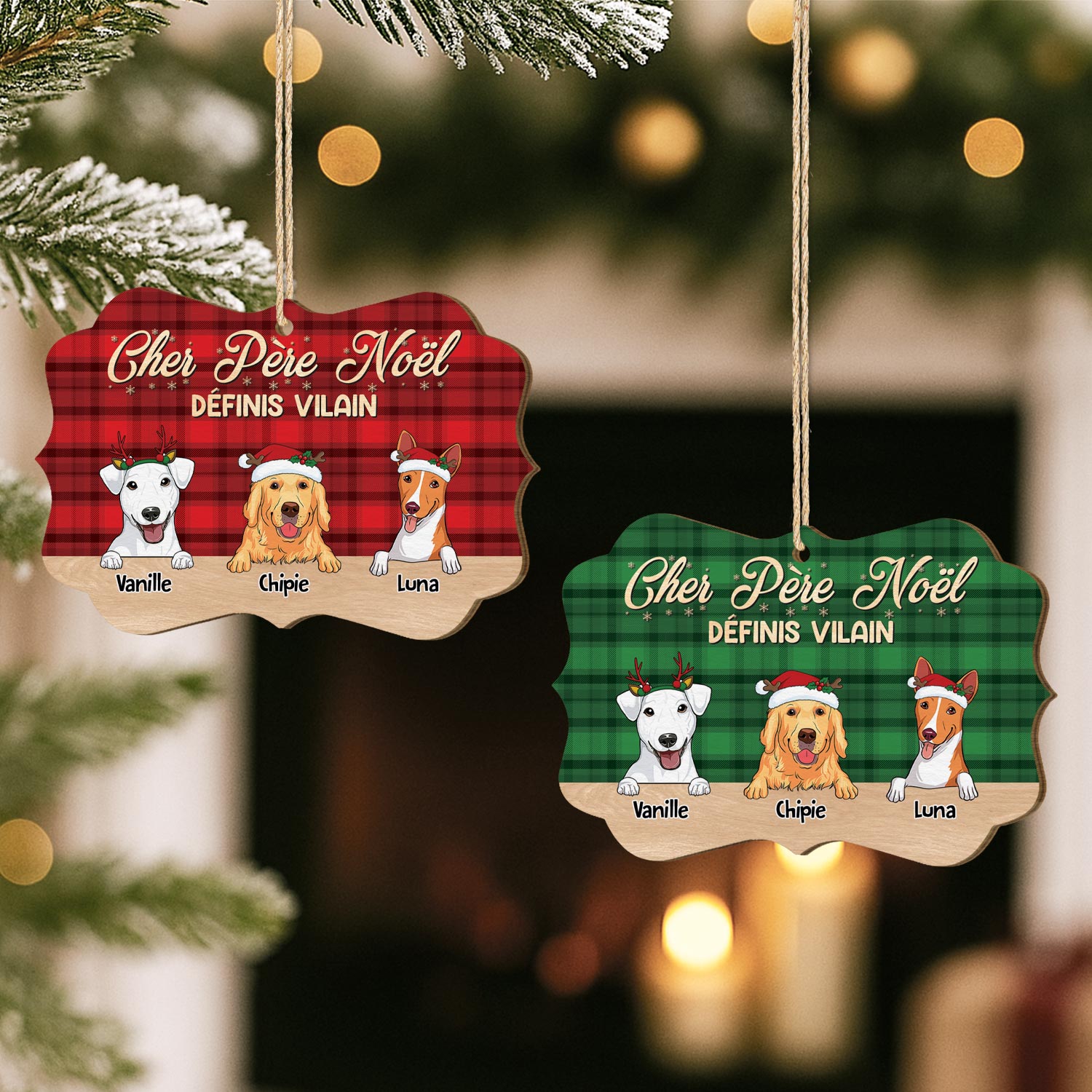 5434OFR2 ornement en bois a 1 couche personnlaise chien cher pere noel definis vilain 5434otlac