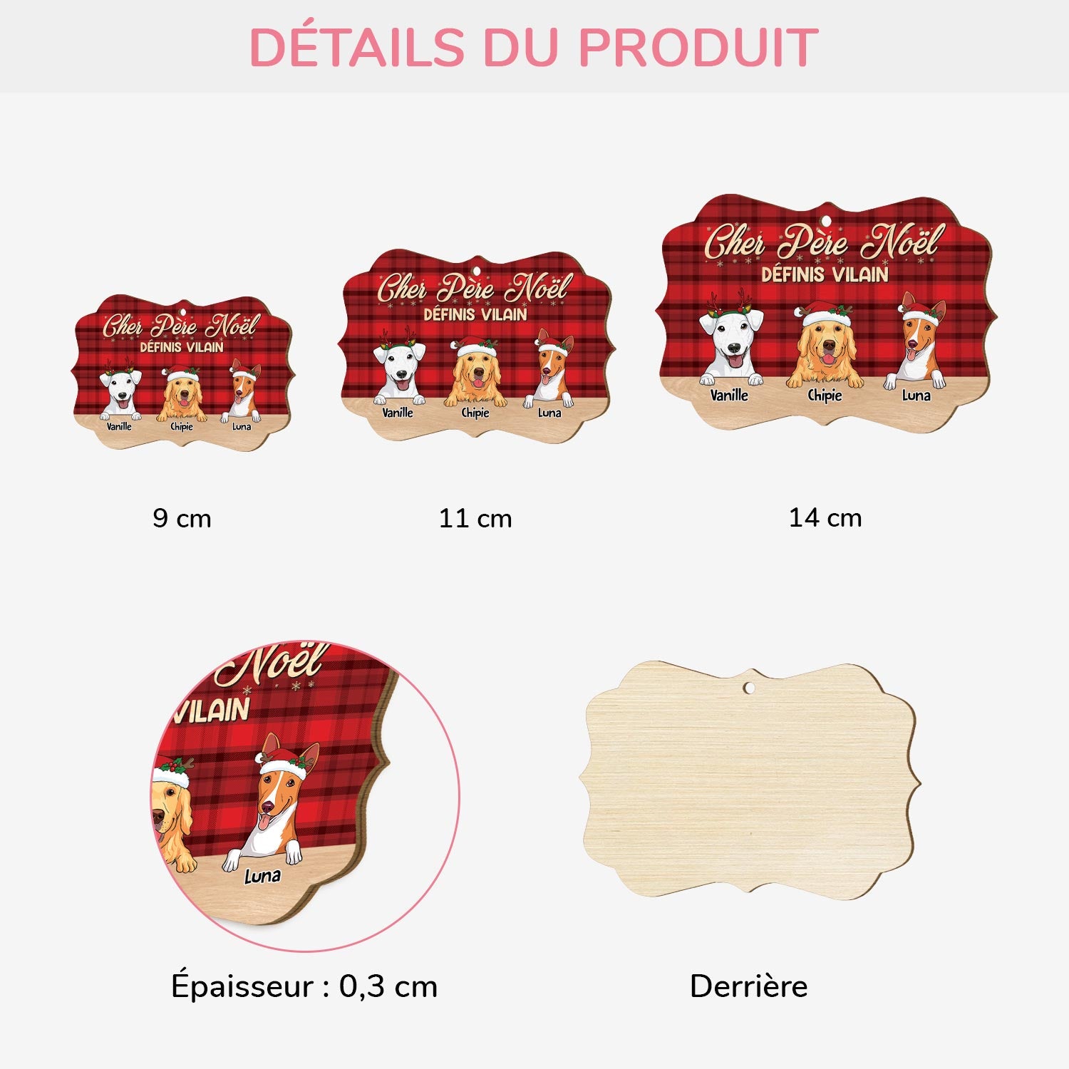 5434OFR3 ornement en bois a 1 couche personnlaise chien cher pere noel definis vilain 5434otlac