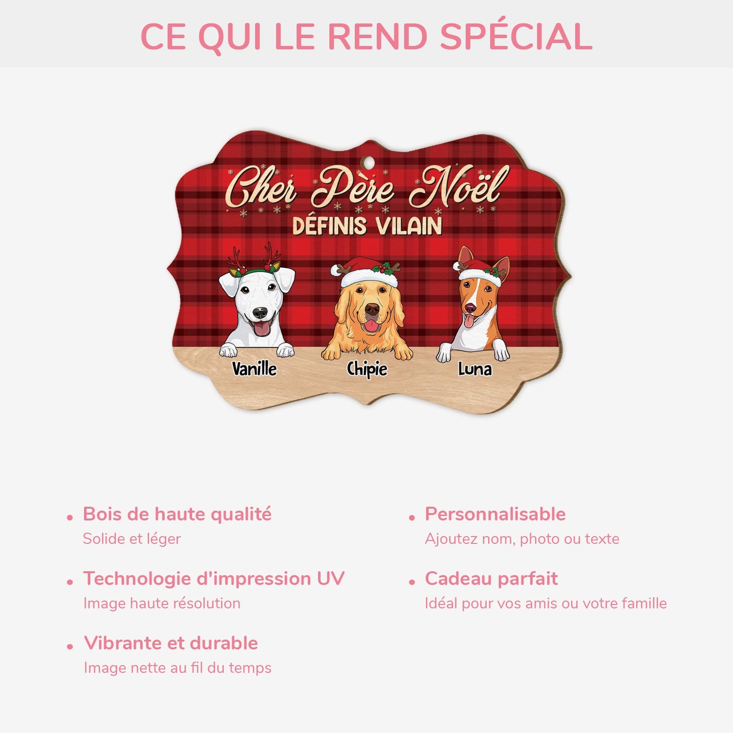5434OFR4 ornement en bois a 1 couche personnlaise chien cher pere noel definis vilain 5434otlac
