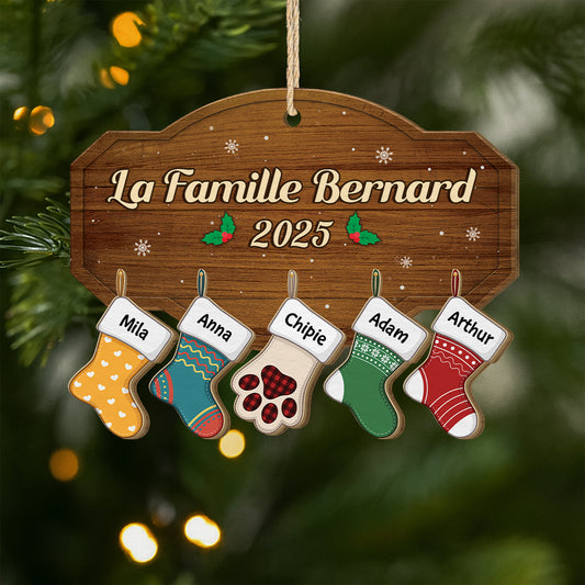 5454OFR1 ornement en bois a 1 couche personnalise notre famille noel chaussettes patte 5454otqci