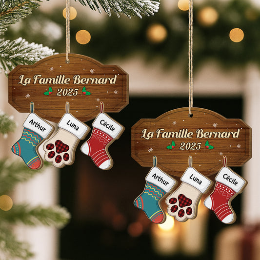 5454OFR2 ornement en bois a 1 couche personnalise notre famille noel chaussettes patte 5454otqci