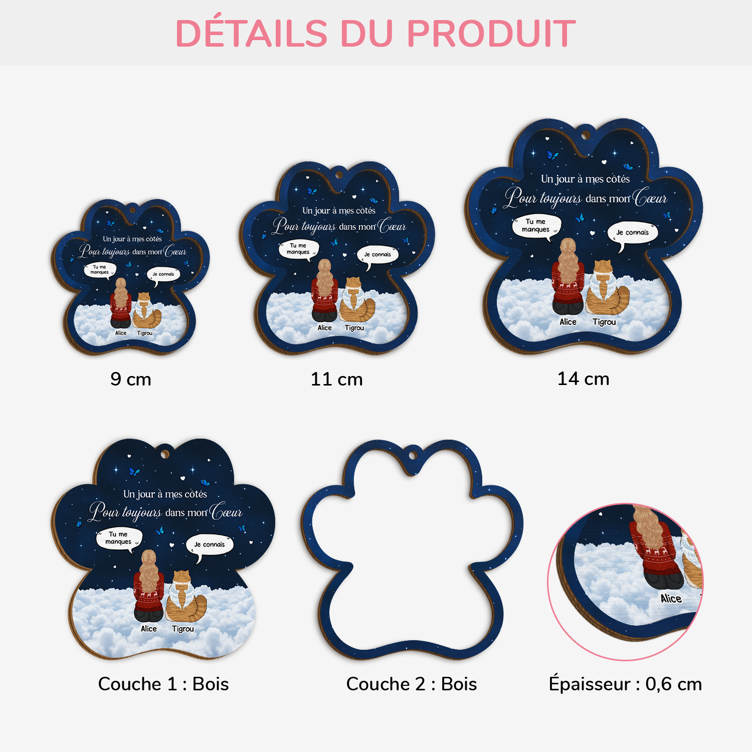 5471OFR3 ornement en bois a 2 couches chat commemoratif personnalise bonjour prefere adieu le plus difficile 5471o3ymd