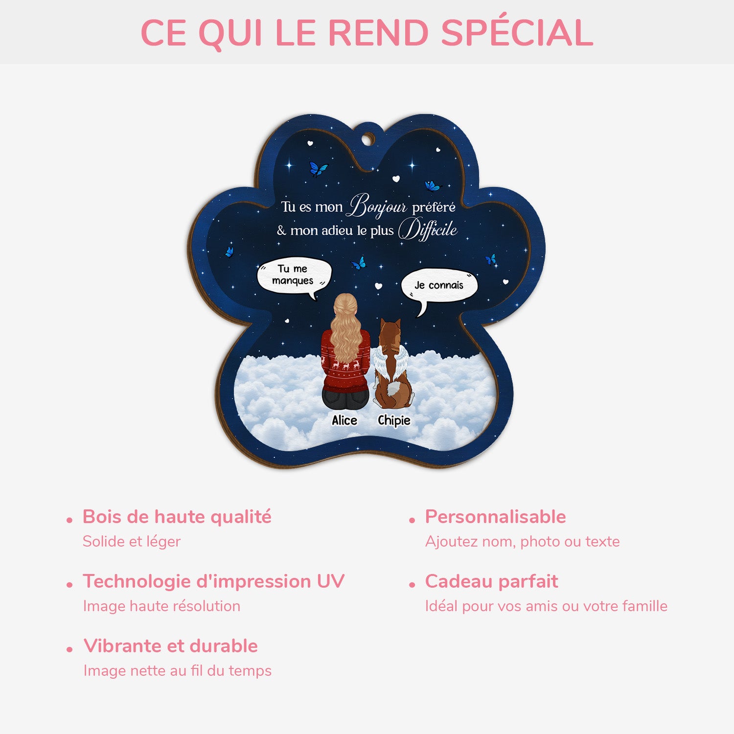 5471OFR4 ornement en bois a 2 couches chien commemoratif personnalise bonjour prefere adieu le plus difficile 5471o3ymc