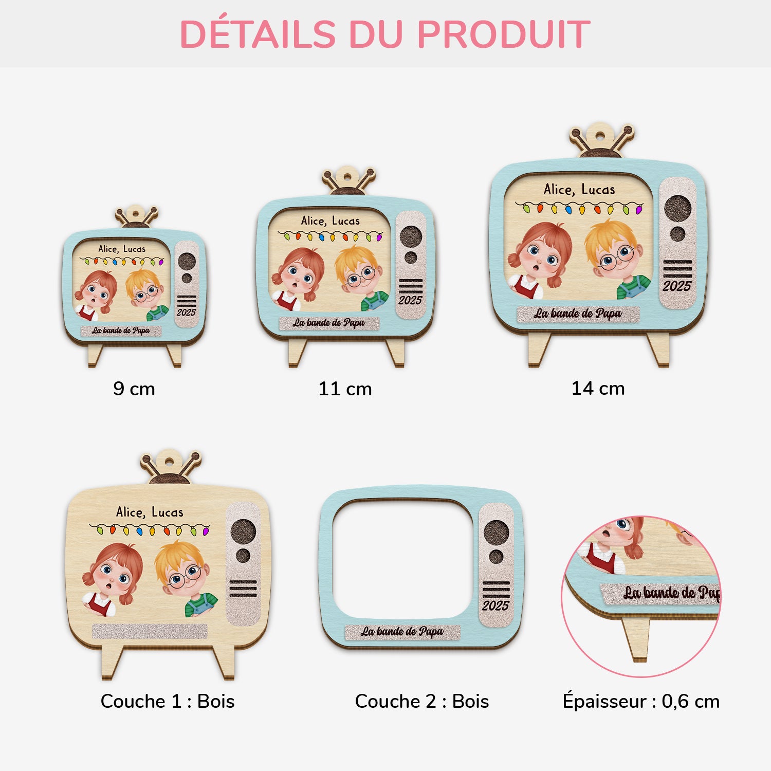 5475OFR3 ornement en bois a 2 couches personnalise la bande a papa version tele 5475otqzb