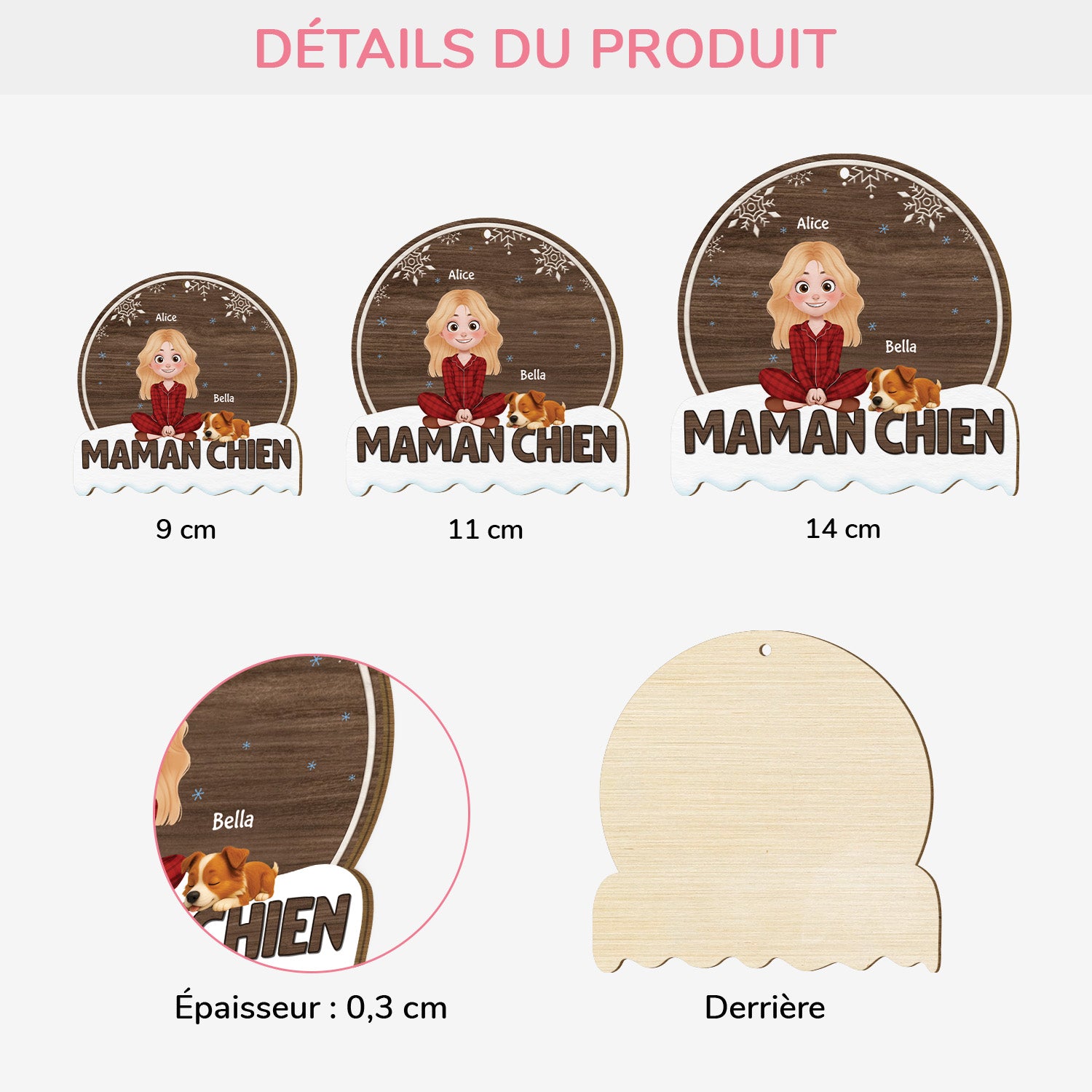 5483OFR3 ornement noel en bois a 1 couche personnalise maman chien 5483okhac