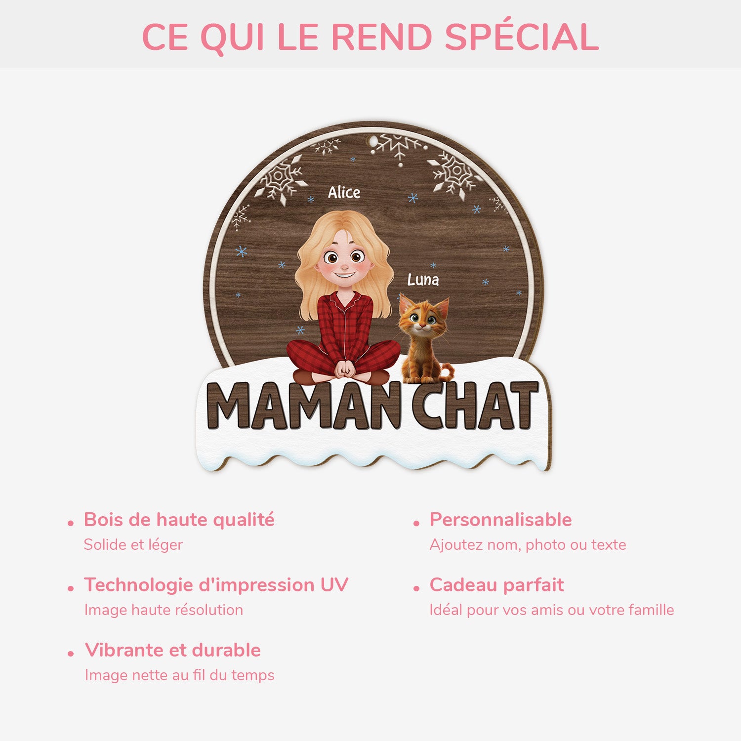 5483OFR4 ornement noel en bois a 1 couche personnalise maman chat 5483okhad