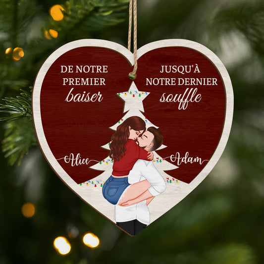 5485OFR1 ornement noel en bois a 2 couches couple personnalise de notre premier baiser 5485okqng