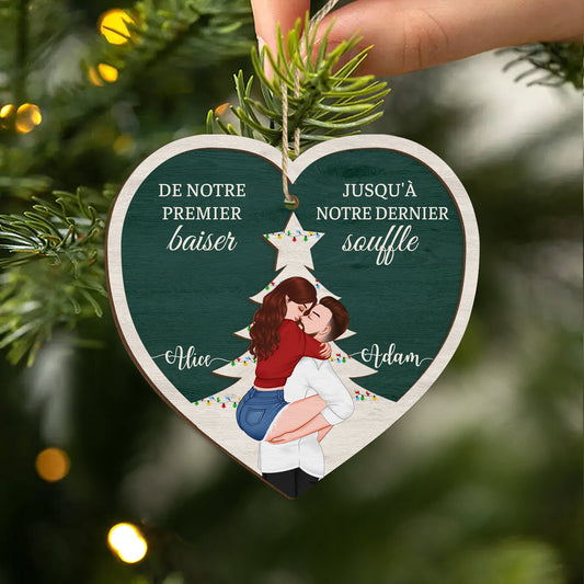 5485OFR2 ornement noel en bois a 2 couches couple personnalise de notre premier baiser 5485okqng