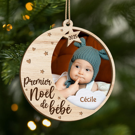 5493OFR1 ornement noel en bois a 2 couches personnalise avec photo premier noel de bebe 5493o6lqa
