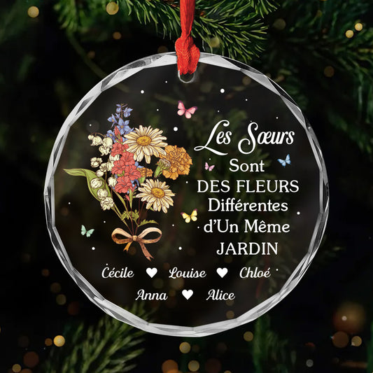 5497OFR1 ornement en verre personnalise avec prenom soeurs sont des fleurs differentes 5497o6qta